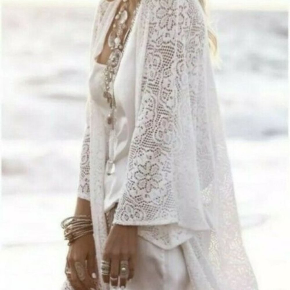 Lace Fringe Hem Kimono Duster